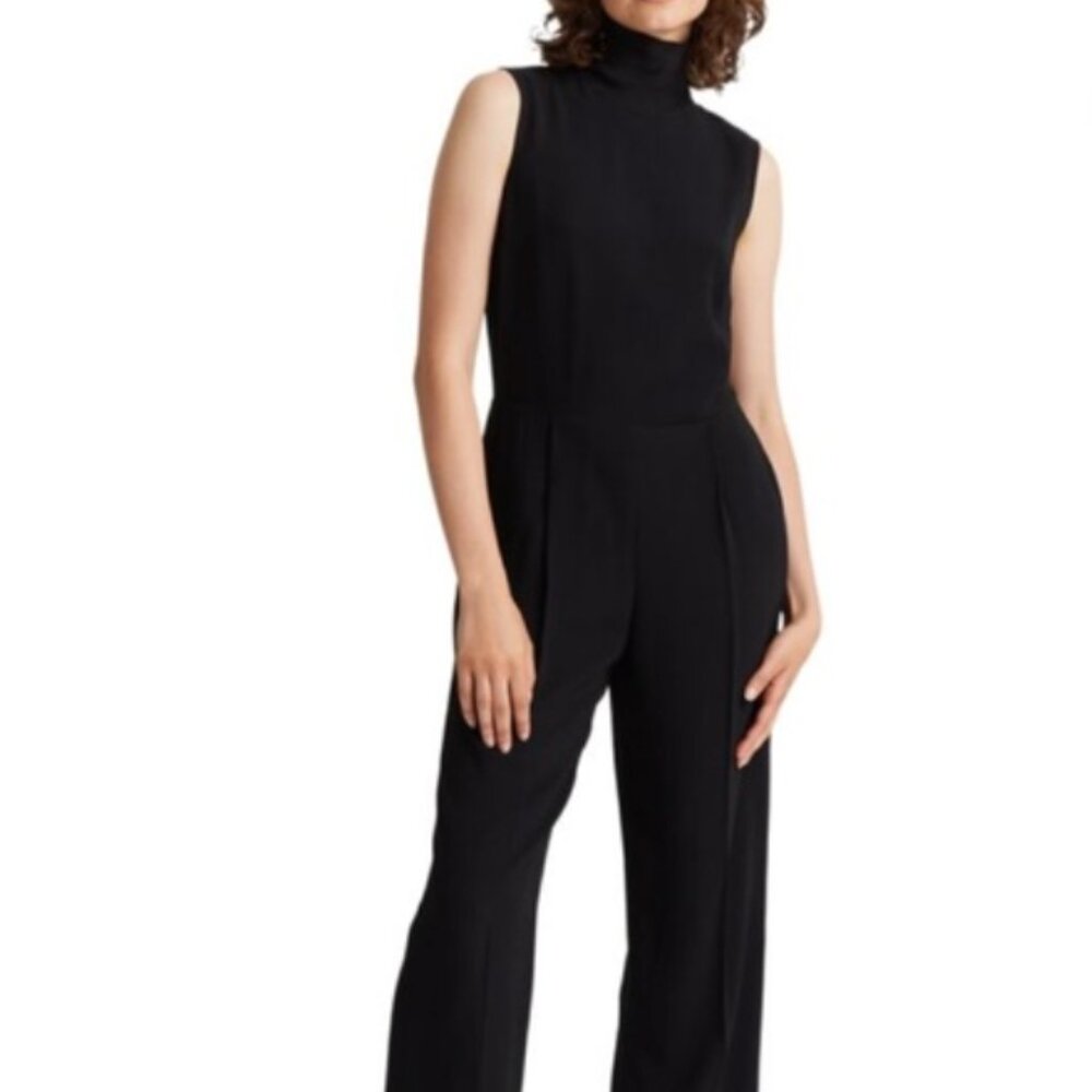 Club Monaco Ribbed Mockneck Sleeveless Wide Leg Cropped Jumpsuit